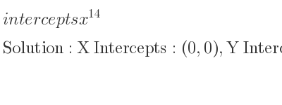 The intercepts of x^{14} is X Intercepts: (0,0),Y Intercepts: (0,0)